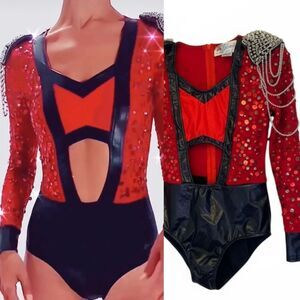 Glamour mature faux leather red goth grunge studed Dance Custom solo costume XLC